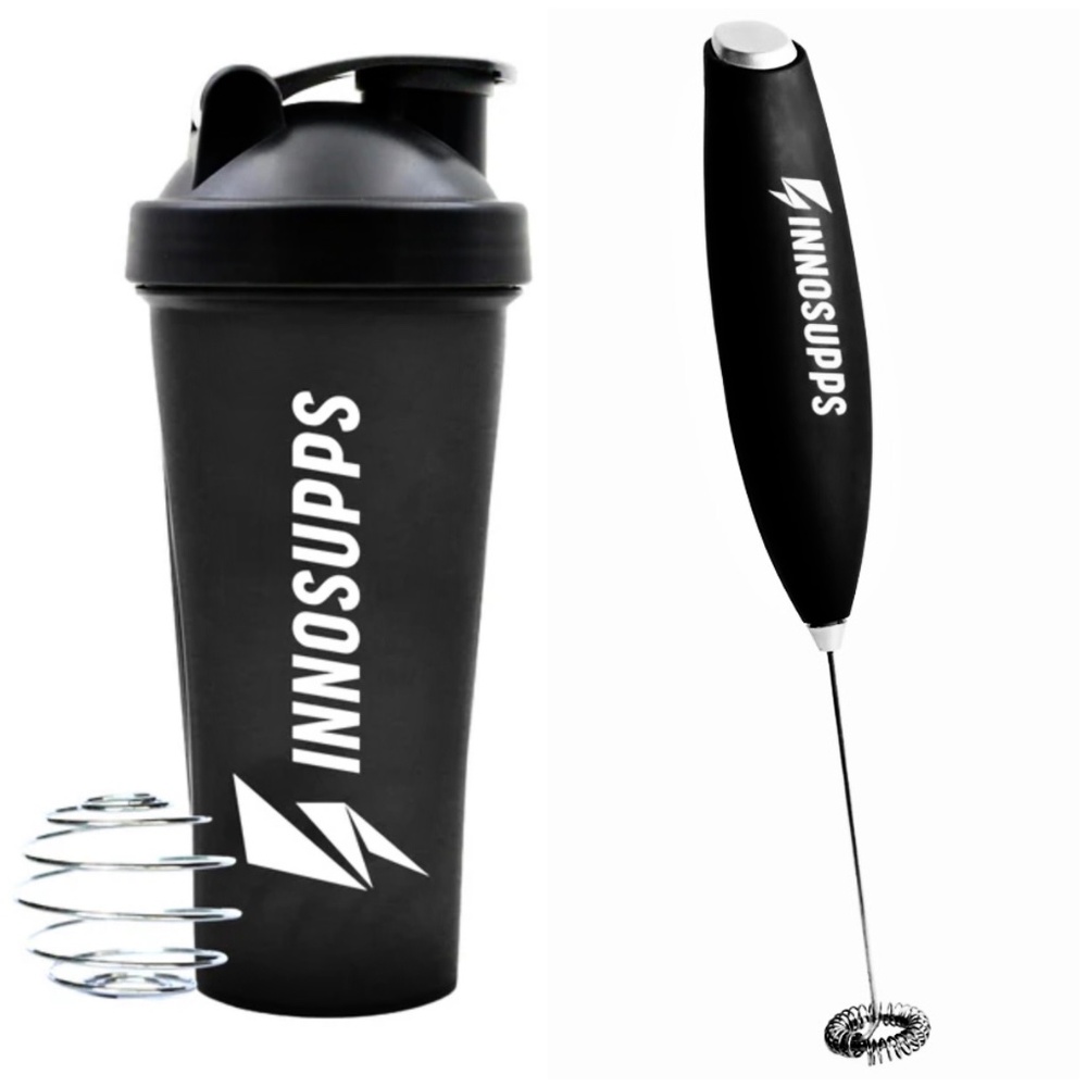 INNOSUPPS Black Shaker Bottle and Frother